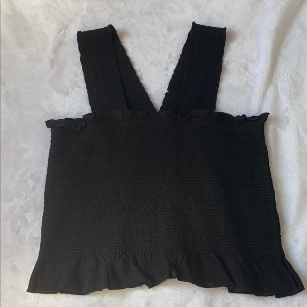 LA Hearts Black stretchy crochet tank top. Ruffles